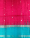Red Striped Handloom Soft Silk Saree with Buttis & Contrast Blue Border & Pallu