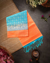 Peach Handloom Soft Silk Saree with Contrast Blue Border & Pallu