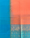 Peach Handloom Soft Silk Saree with Contrast Blue Border & Pallu