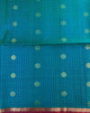 Blue Checks Handloom Soft Silk Saree with Buttis, Piping Border & Contrast Orange Pallu
