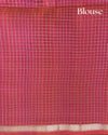 Blue Checks Handloom Soft Silk Saree with Buttis, Piping Border & Contrast Orange Pallu