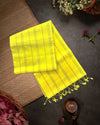 Yellow Handloom Soft Silk Saree with Floral Buttis & Grey-Tinted Blouse