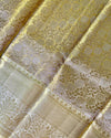 Ivory & Gold Pure Silk Saree with Floral Buttis, Statement Border & Rich Pallu