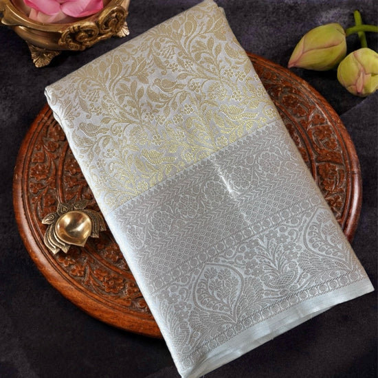 gold and silver tissue silk saree