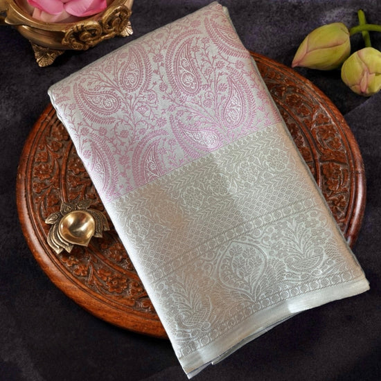 silver and purple tissue silk saree