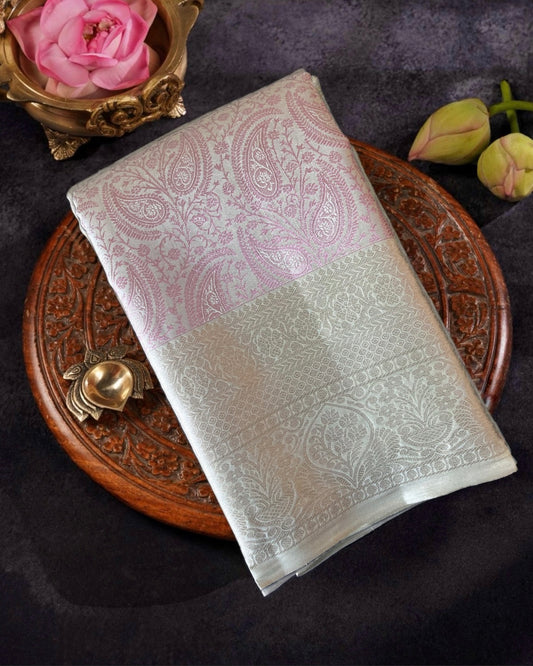 silver and purple tissue silk saree